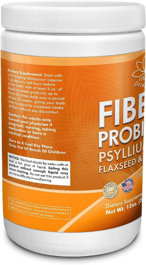 Main Products 12 Oz (340g) Fiber + Probiotics Psyllium Husk Flaxseed, Digestive and Intestinal Flora Support.