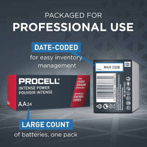 Procell Alkaline Intense Power AA Batteries, 1.5V Pack of 24