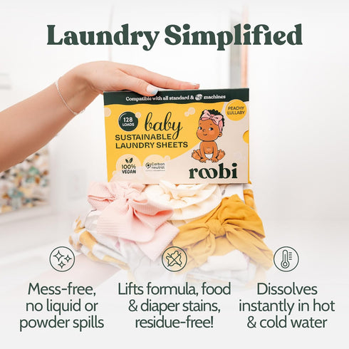 Baby Laundry Detergent Sheets for Sensitive Skin, Sustainable for Newborns, Peachy Lullaby Scent, 64 Count