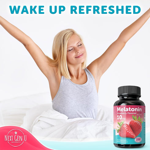 NGU Next Gen U 10 200 Melatonin Tablets - mg Dietary Supplement - Strawberry Flavored - Vegan Tablets - by NextGenU