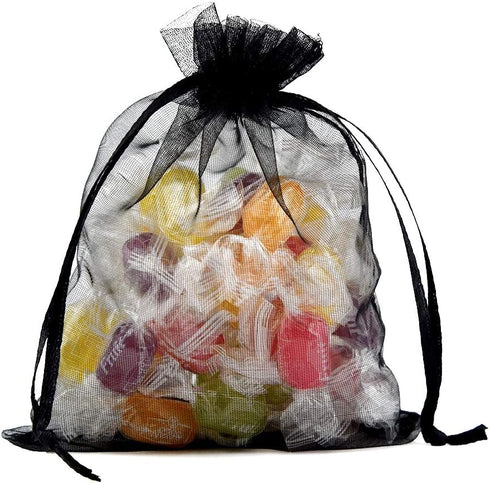 50pcs Organza Bags 3.54''x4.33'' Satin Drawstring Pouch, Wedding Party Favor Gift Bag, Black