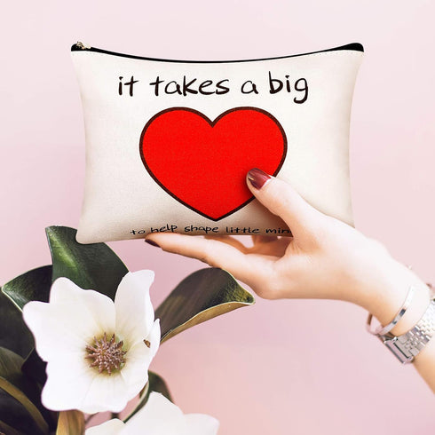 Weewooday 4 Pieces Teacher Gifts, Makeup Bags, Teacher Appreciation Gifts, Heart Pattern Cotton Pouch