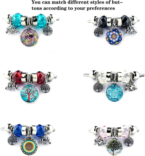Sets FENELY Snap Bracelet Button Jewelry Charms Tree of Life Elephant Womens Silver Bangles Snaps