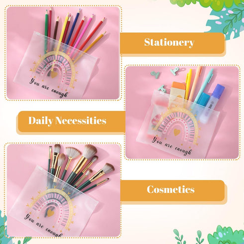 50 Pcs Rainbow Cosmetic Bag, Inspirational Gifts for Women, Motivational Quotes Waterproof Zippered Pouch