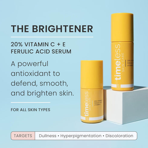 Timeless Skin Care Vitamin C Serum with Vitamin E & Ferulic Acid - 20% Vitamin C Brightening Serum - Face Serum for Oily & Dry Skin - Fragrance-Free Serum for Skin Care - 1 oz