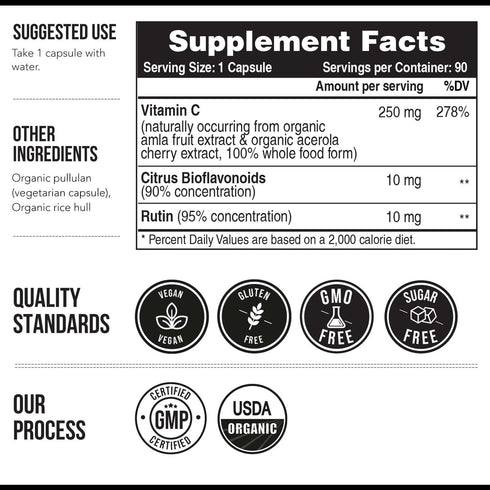Organic Vitamin C | Whole Food Vitamin C from Fruit with Absorption Enhancing Cofactors - Vegan, 90 Servings
