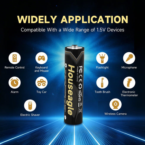 Houseagle Flashlight,4 Pack 1.5V 1300mWh Capacity,2000 Cycles,2.5H Rechargeable AAA Batteries for Triple A Lithium