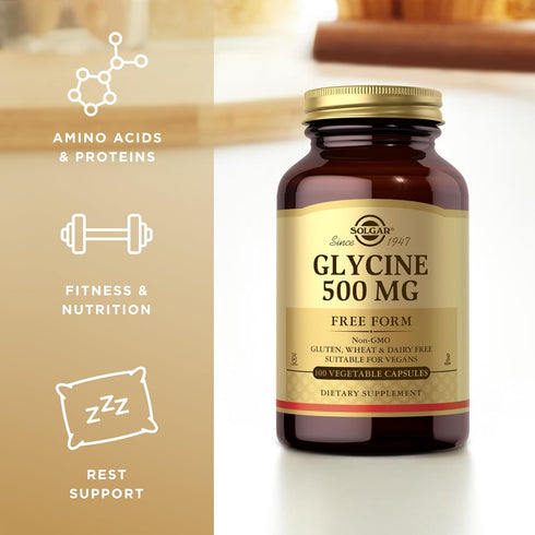 Solgar Glycine 500 mg, 100 Vegetable Capsules, Non-GMO, Vegan, Gluten Free, Dairy Free, Kosher