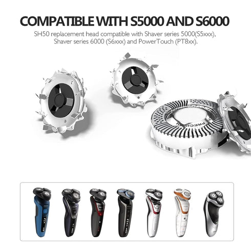 SH50/52 Replacement Heads for Philips Norelco Series 5000,Electric Shavers, Compatible with S5000,S5100,S5500 Series,3 pack
