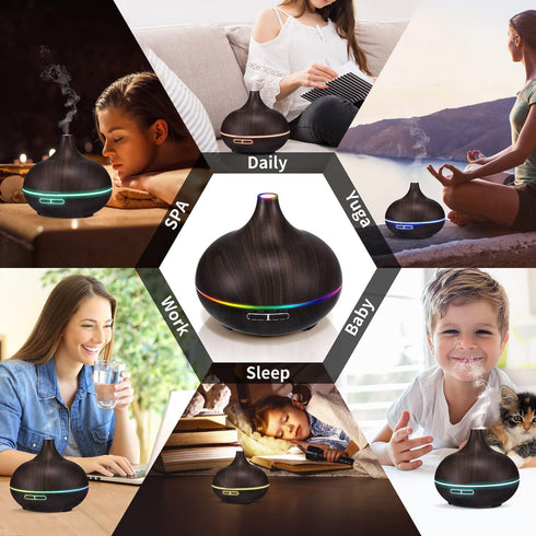 Aromatherapy Essential Oil Diffuser Set - 550ML Ultrasonic Humidifier for Large Rooms, Vaporizer and Aroma Diffuser