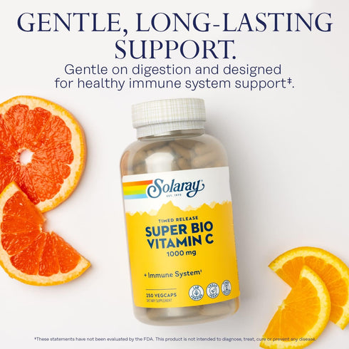 SOLARAY Super Bio Vitamin C 1000mg, Buffered, Time Release Capsules with Bioflavonoids, 250 VegCaps, 60 Day Guarantee