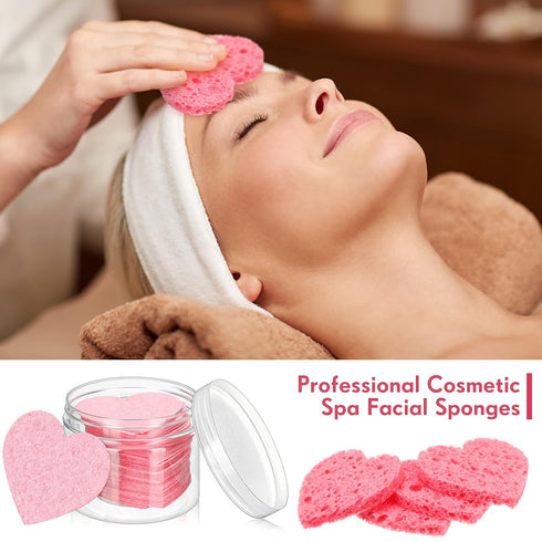 Nuenen 60 Pieces Facial Sponges with Container - Heart Shape Compressed Face Sponges for Washing Face Cleaning