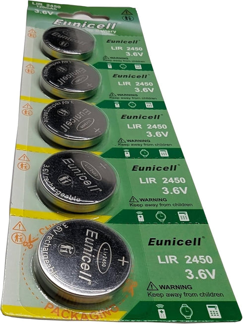 5-Pcs LIR2450 Li-Ion Battery for LIR-2450 Solar Flashlight, Miller Digital Elite Helmet, Clock