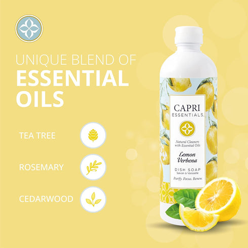 Lemon Verbena Natural Dish Soap Liquid with Essential Oils, Plant-Based, Chemical-Free, 16 oz