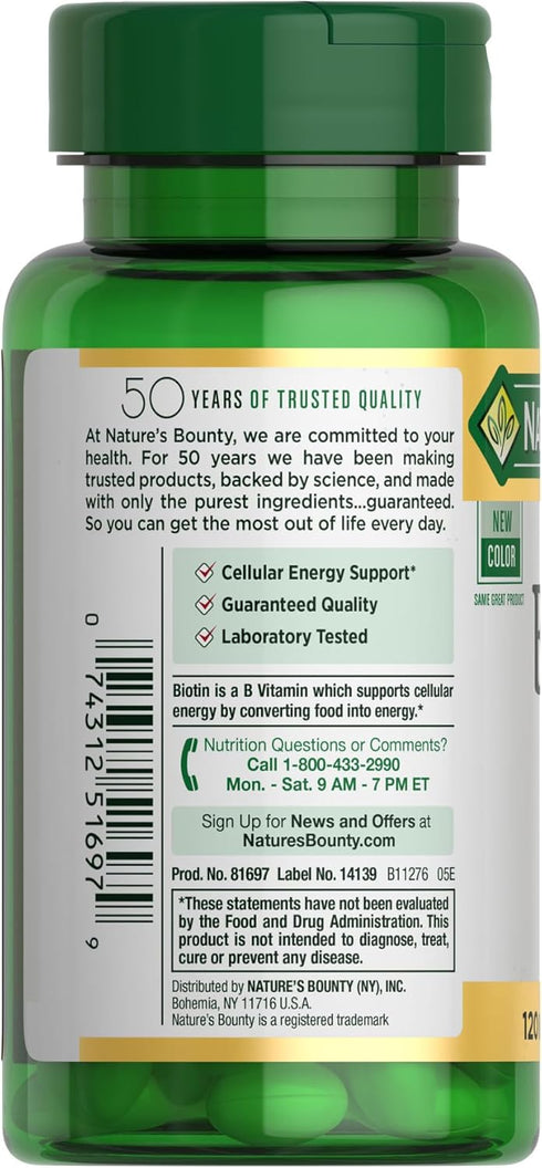 Nature's Bounty Biotin, 10,000 mcg, Rapid Release Softgels, 120 Count, Healthy Hair, Skin, Nails