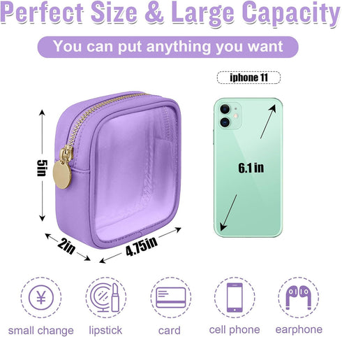Mini Clear Travel Makeup Organizer Bag, Small Cute Zipper Pouch for Purse, Transparent PVC & Nylon Storage Bag