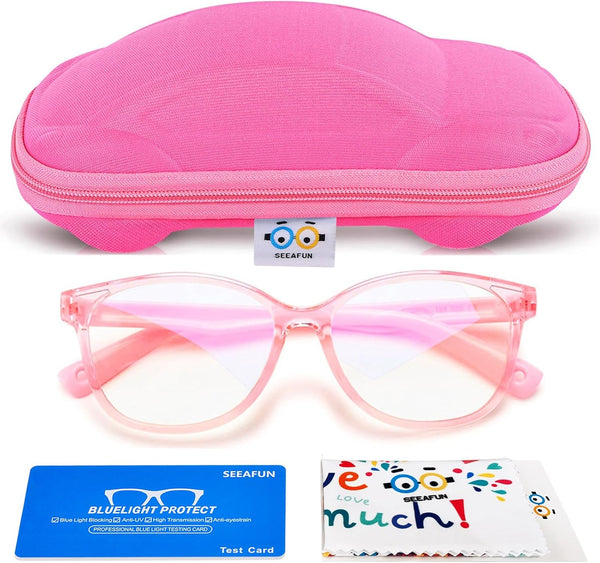 Blue Light Glasses for Kids Girls Boys with Cute Car Case, UV400 Protection, Anti Blue Ray Age 3-12