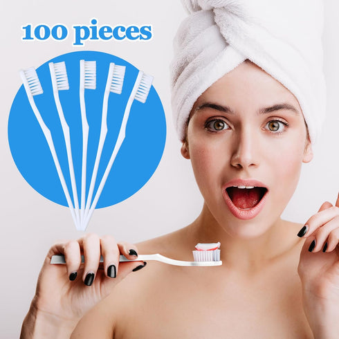 100 pcs Bulk Toothbrushes Individually Wrapped, White Manual Disposable Travel Toothbrush for Adults, Soft Bristles