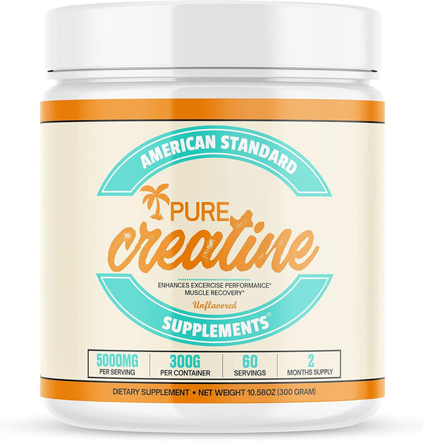 American Standard Supplements Pure Micronized Creatine Monohydrate Powder - Unflavored - 5000mg per Serving - 60