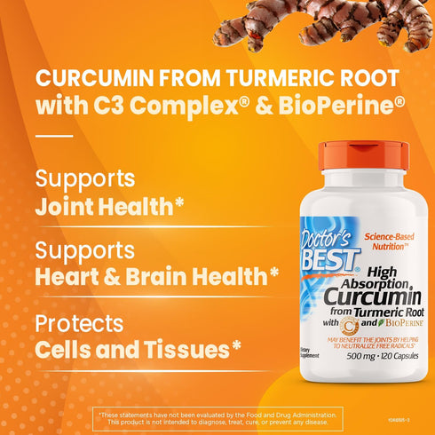 Curcumin From Turmeric Root with C3 Complex & BioPerine, 1000 mg, 120 Tablets by Doctor's Best