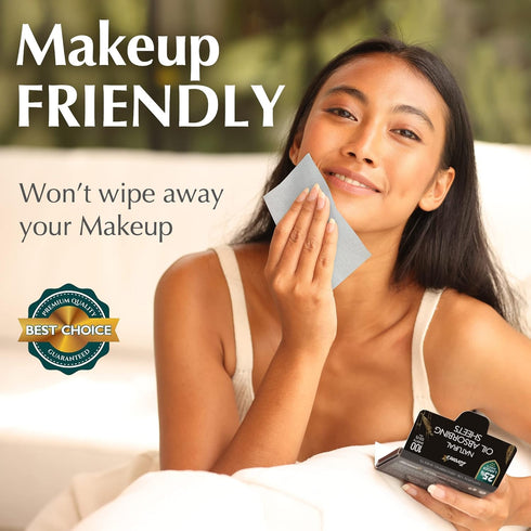Natural Oil Blotting Sheets for Face with Bamboo Charcoal, 6pk/600 Makeup Friendly Blotting Papers
