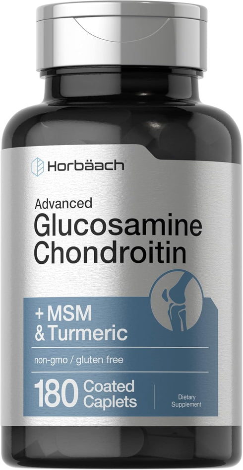 Horbaach Glucosamine Chondroitin with MSM & Turmeric, 180 Coated Caplets, Non-GMO