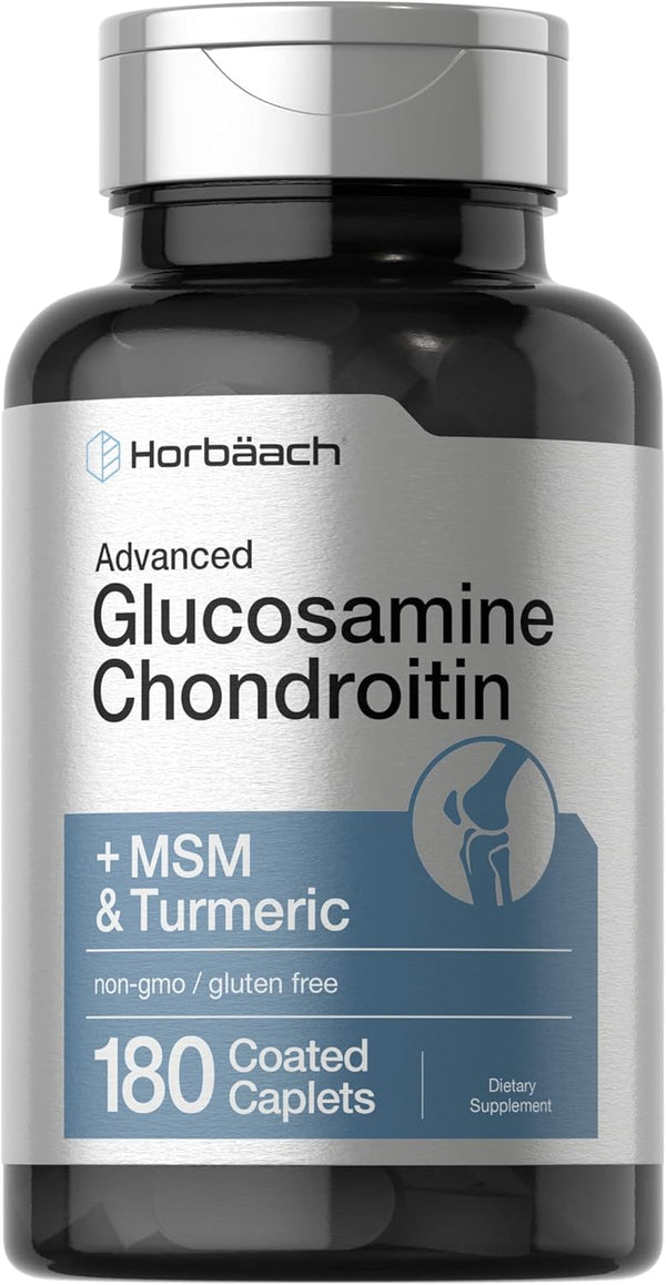 Horbaach Glucosamine Chondroitin with MSM & Turmeric, 180 Coated Caplets, Non-GMO