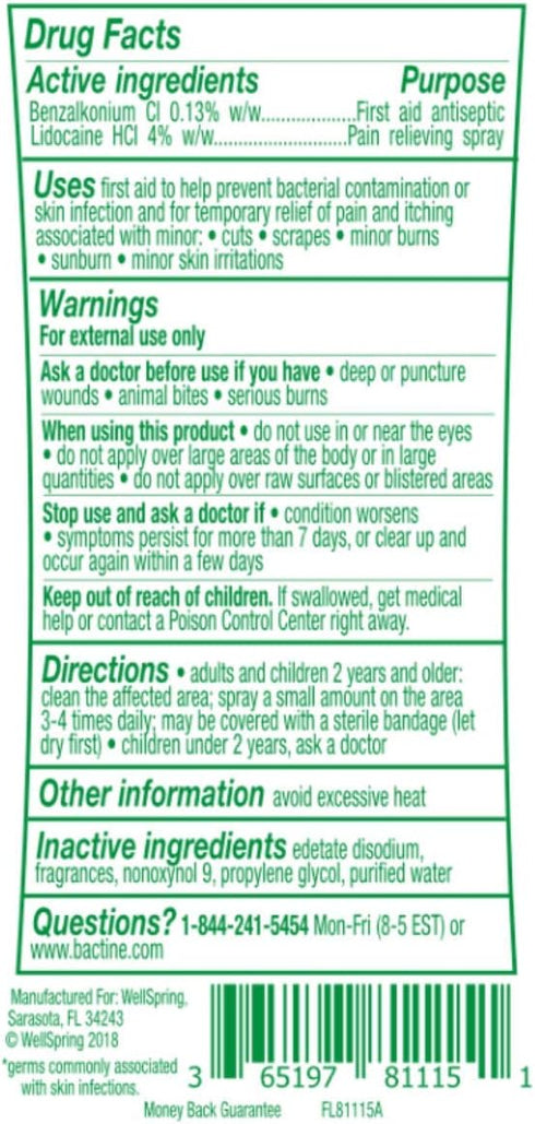 Bactine MAX First Aid Spray - Pain Relief Cleansing Spray with 4% Lidocaine, 5oz, 4 Pack