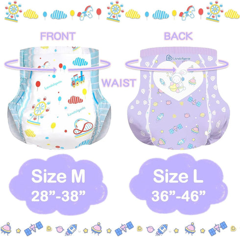 Pack 10, 5 Landofgenie Adult Diapers with Tabs High Absorbency Print Diaper for Women and Men Medium of Patterns