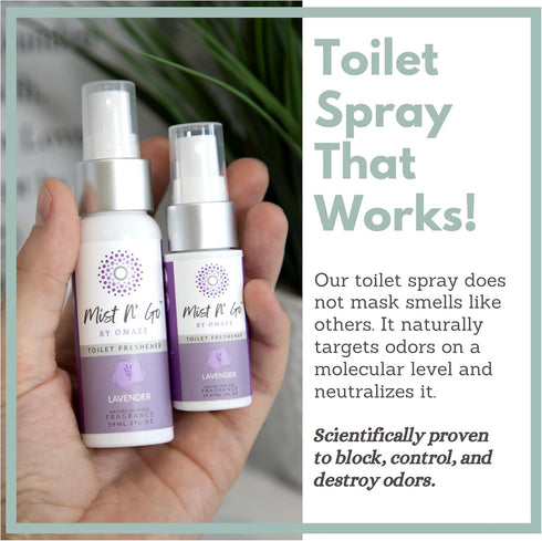 Mist N’ Go by Omaze Travel Bathroom Spray, 1oz x3 - Toilet Odor Eliminator, Lavender Travel Size
