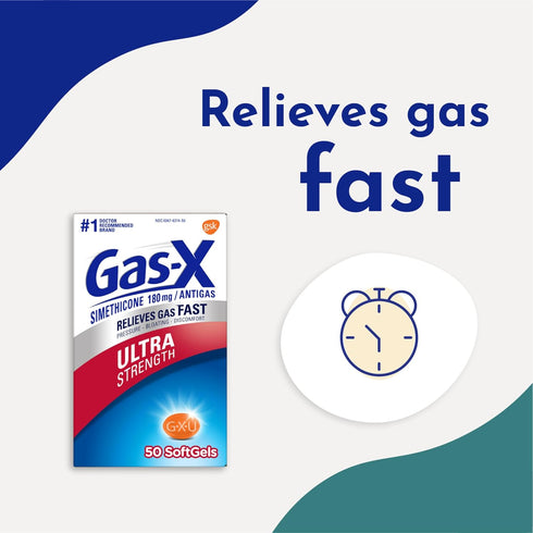Gas-X Ultra Strength Gas Relief Softgels with Simethicone 180 mg for Bloating Relief, 50 Count