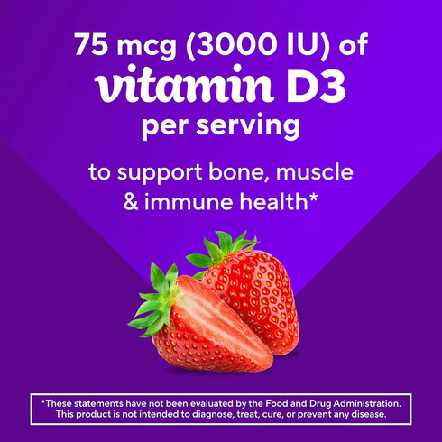 vitafusion Extra Strength Vitamin D3 Gummy, Strawberry Flavored, 120 Count, Bone and Immune System Support
