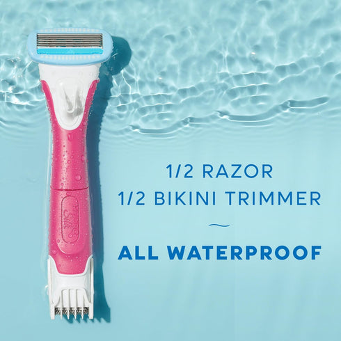 Schick Hydro Silk TrimStyle Razor - 2-in-1 Bikini Trimmer for Women, Includes 1 Handle, 3 Refills & Battery