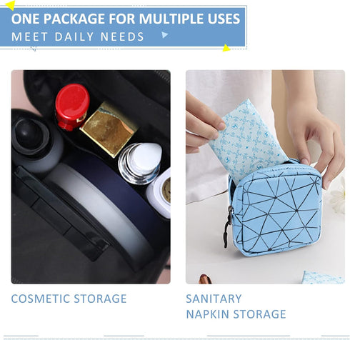 Portable Sanitary Napkin Storage Bag with Zipper | Menstrual Cup Pouch for Teen Girls Women (Blue)