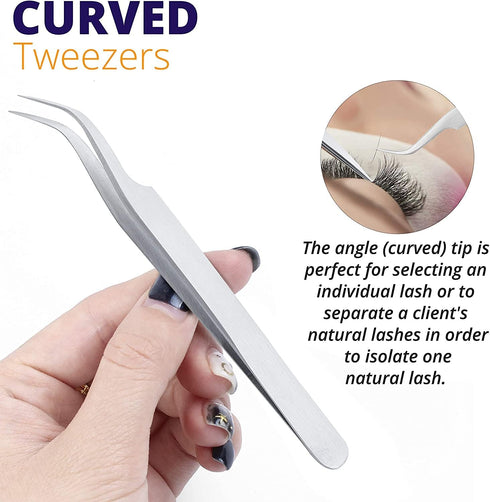 Sivote Eyelash Tweezers, 2-Pack, Stainless Steel Lash Tweezers for Eyelash Extensions, Matte Silver