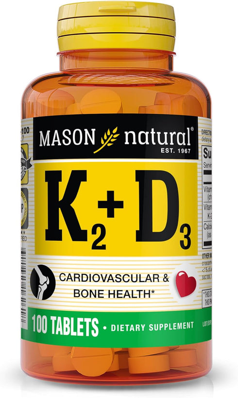MASON NATURAL Vitamin K2 + D3, 100,Day Supply, with Calcium for Normal