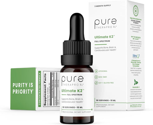 Pure TheraPro Rx Ultimate K2 Supplement, 90 Servings of Liquid Liposomal Vitamin K2 Drops for Bone Health