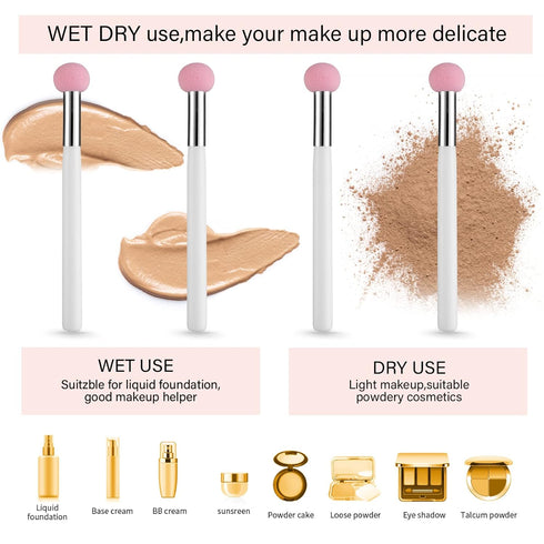 Sibba Foundation Brushes Set: 4 PCS Makeup Setting Powder Blush, Angled Stick, Liquid Concealer, Cream, and Puff