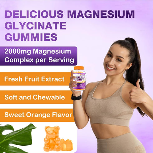 Magnesium Glycinate Gummies 1500mg for Adults with Ashwagandha & B6 - Organic Relaxation, Energy & Muscle Support - 60