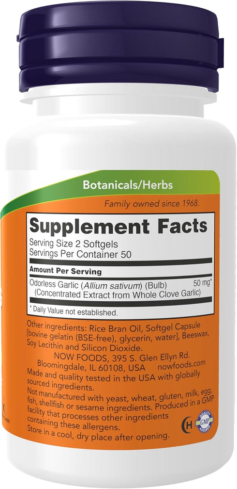 NOW Supplements, Odorless Garlic (Allium sativum), Concentrated Extract, 100 Softgels