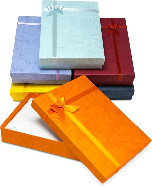 Novel Box 6 Pack Cardboard Jewelry Boxes for Necklaces - 5x7.1x1.3 Inches with Rosebug Bows