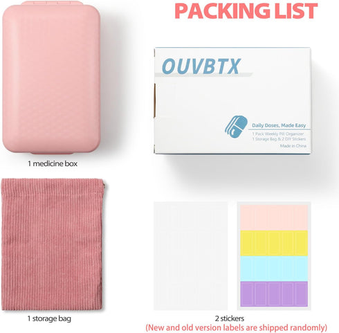 OUVBTX 8 Daily Pill Organizer, Compartments Portable Pill Case Travel Pill Organizer, Pill Container Large for Purse