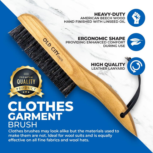 Clothes Brush Garment Brush, Lint Remover for Clothes, 100% Boar Bristle