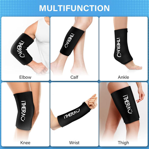 iTHERAU Cold & Hot Therapy Compression Sleeve Gel Ice Pack for Elbow, Calf, Ankle, Knee Pain Relief, Tendonitis (Black,