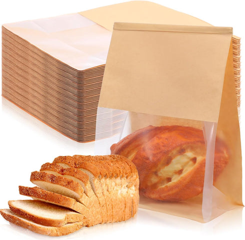 Xaajooio 100 Pack 11.3"x8.7"x4.3" Large Paper Bread Bags with Tin Tie Tab Lock,