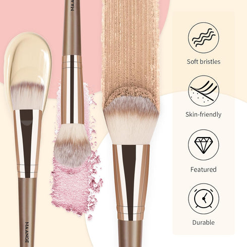 MAANGE 18 Pcs Premium Synthetic Makeup Brushes Set, Soft Foundation Powder Eyeliner Brushes (Champagne)