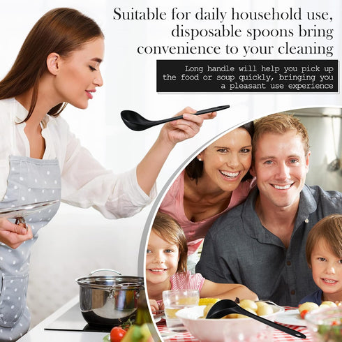 36 Pieces Large Heavy Duty Disposable Plastic Serving Spoons, 9" x 2.8", Black, for Party Catering Buffet