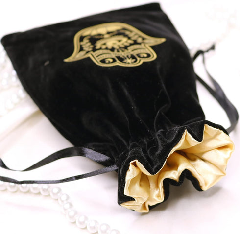 ARTSY CRAFTS 6x9" Hamsa Hand Velvet Jewelry Pouch Gift Bags, Fatima Hand Evil Eye Drawstring Oracle Tarot Bags