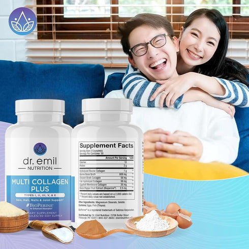 DR. EMIL NUTRITION Multi Collagen Pills - Hydrolyzed Collagen Supplements for Hair, Skin, Nails & Joints, 90 Capsules