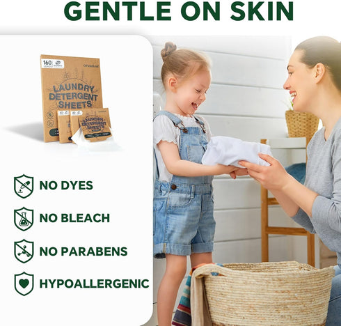 Laundry Detergent Sheets Fresh Scent, Eco-Friendly, Hypoallergenic, Powerful Cleaning, 80 Sheets, Up to 160 Loads